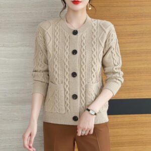 Cardigan — Button-Front Cable — front view