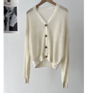 Cardigan — White Openwork Buttons — front view