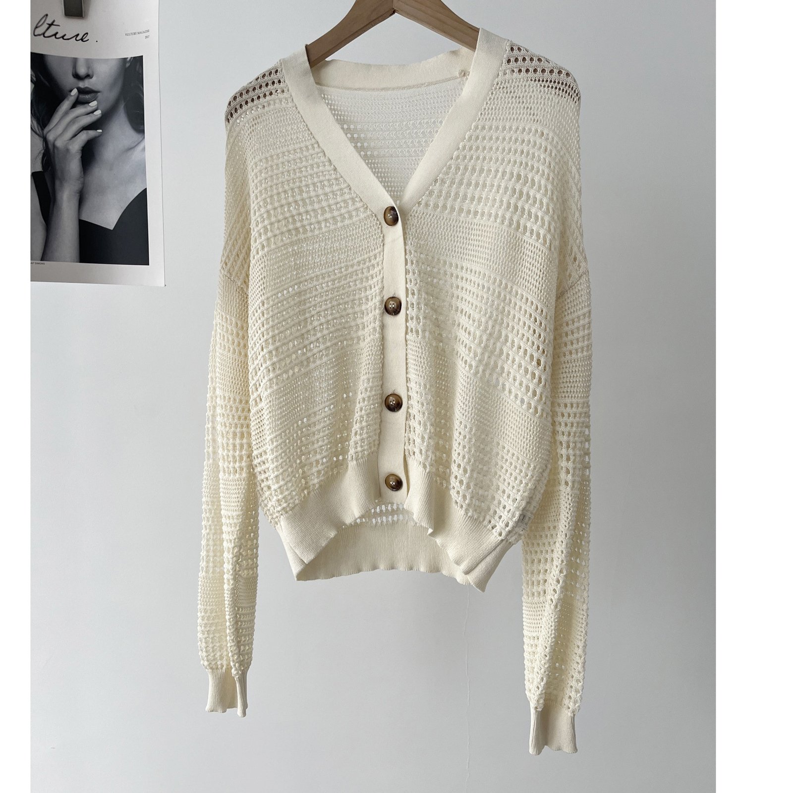 Cardigan — White Openwork Buttons — front view