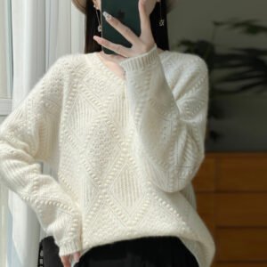 Sweater — V-Neck Diamond Cable — front view