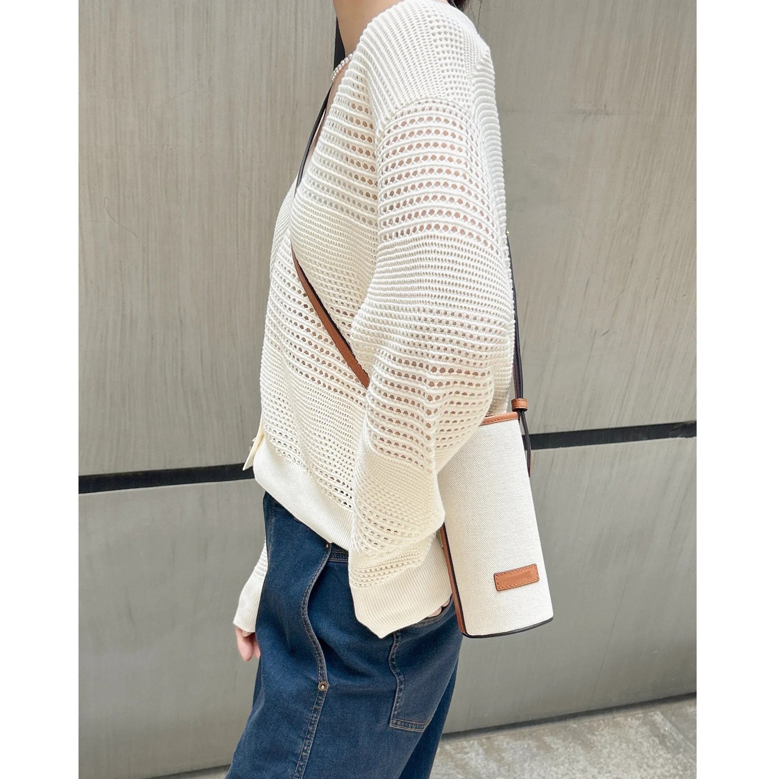 Cardigan — White Openwork Buttons — knitwear detail 4
