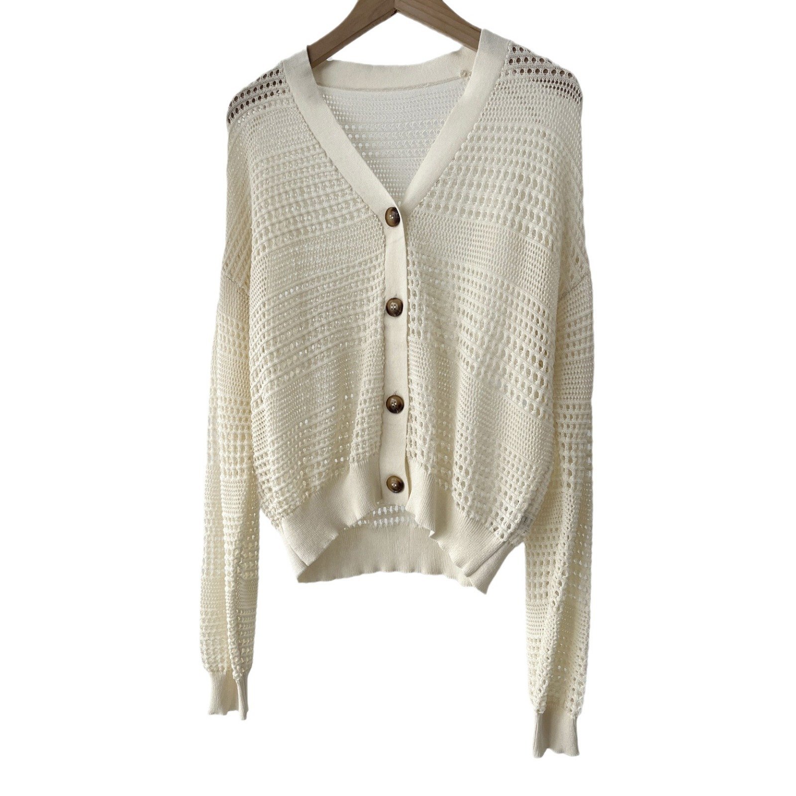 Cardigan — White Openwork Buttons — knitwear detail 5