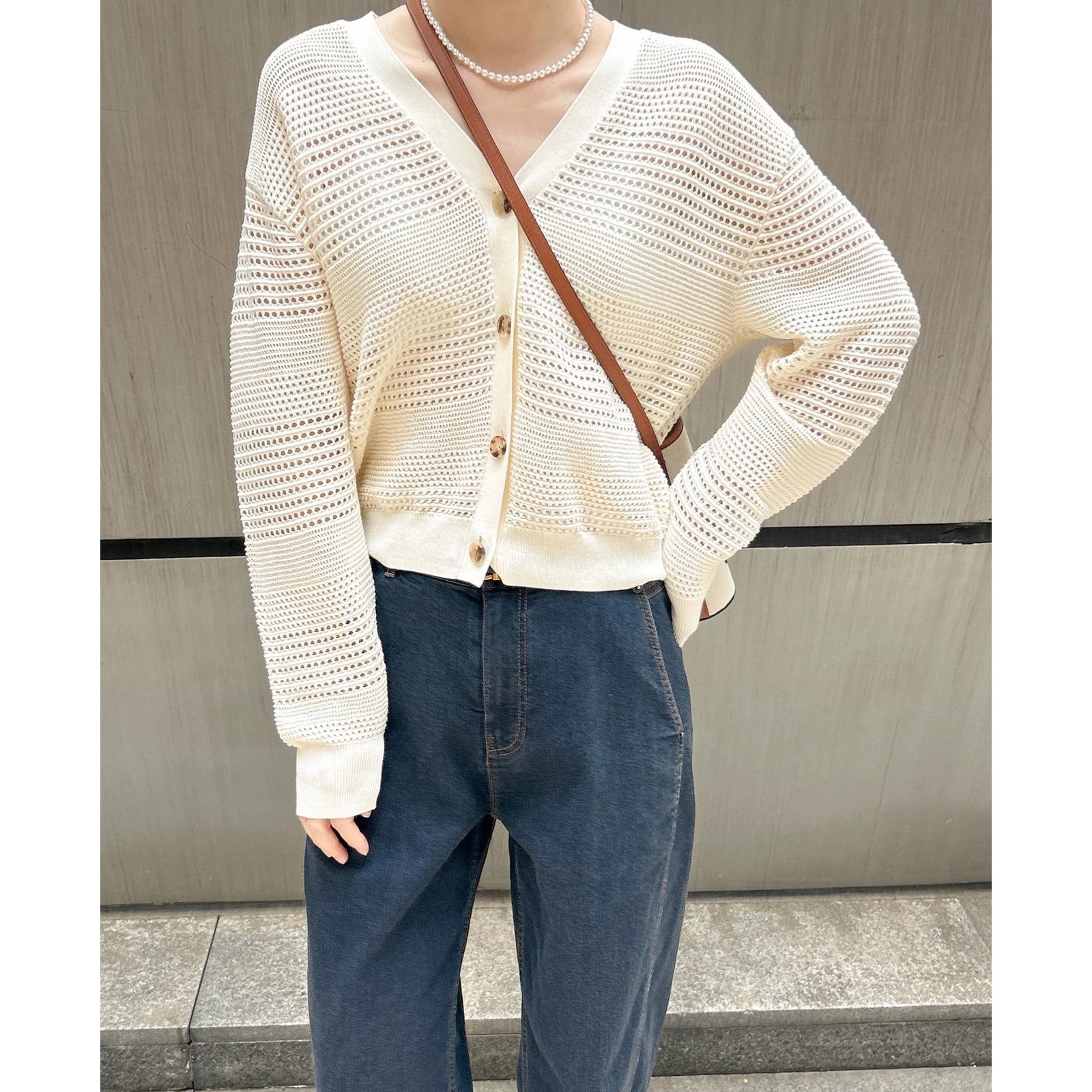 Cardigan — White Openwork Buttons — knitwear detail 2