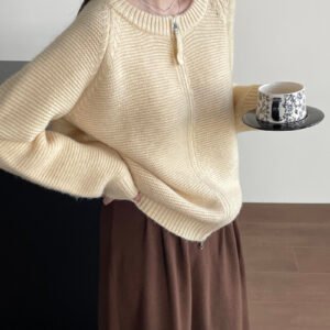 Cardigan — Round-Neck Zip Knit — front view